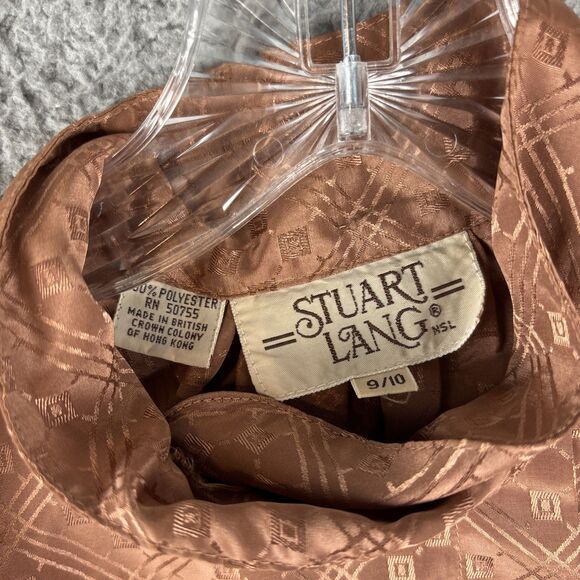 Vintage Stuart Lang Blouse Size 9/10 Long Sleeve Button Brown/ Copper Tone - Picture 10 of 11